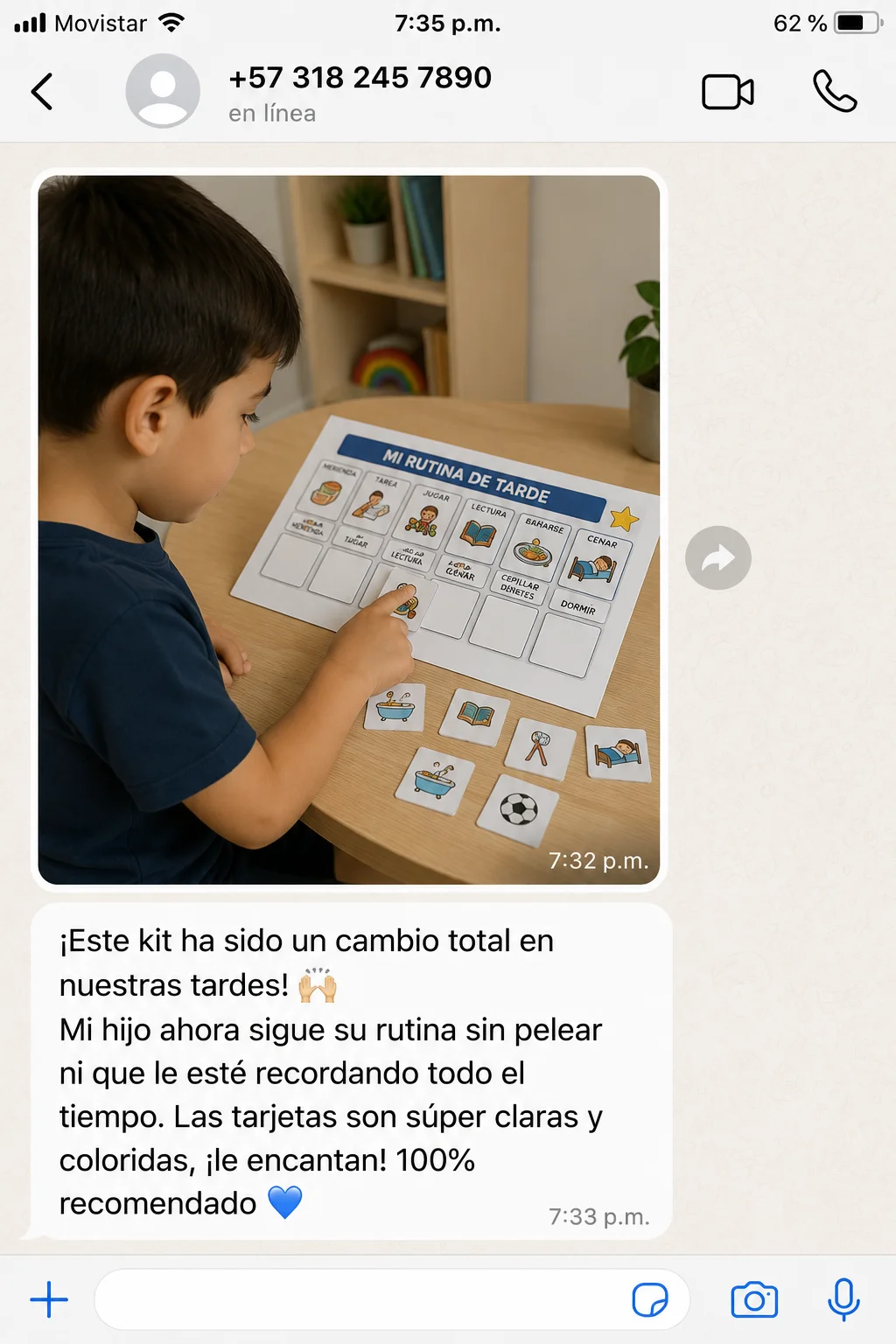 Captura de una mamá contando que su hijo sigue su rutina de tarde sin pelear