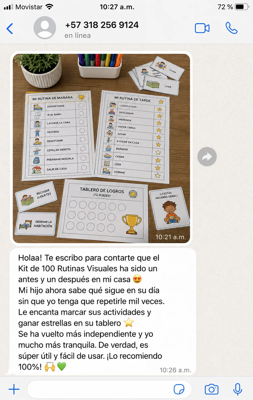 Captura de una familia usando las láminas de rutinas y el tablero de logros